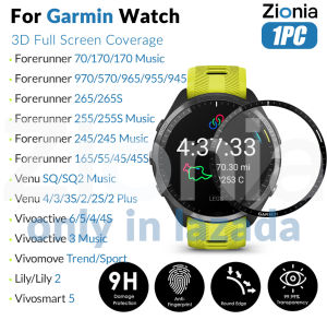 Zionia 1PC 20D HD Full Screen Curved Edge Full Coverage Protector Film for Garmin Forerunner 970 570 965 955 945 265 265S 255 255S Music 245 55 45 45S Venu SQ SQ2 3 3S 2 2S Plus Vivoactive 6 5 4 4S 3 Music Vivomove Trend Sport Lily 2 Lily2 Vivosmart 5