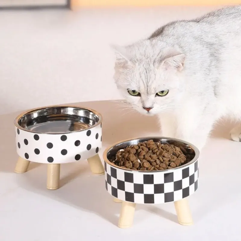 Anti-neck Spine Stainless Steel Cat Bowls With Raised Stand Cat Small Dog  Food and Water Bowls Nonslip Pet Feeder Bowl