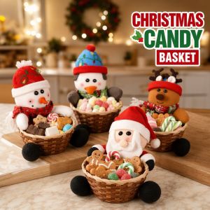 Christmas Candy Storage Basket Cloth Bamboo Santa Snowman Deer Holiday Tabletop Decor Snack Cookie Gift Holder