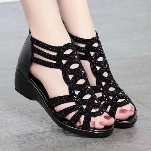 Free Shipping Thick-Soled One-Strap New Summer Fish-Mouth Sandals With A Back Zipper And Hollow Design Versatile WomenS Shoes With A Wedge Heel