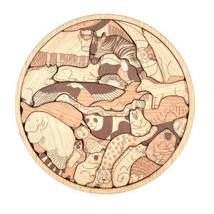 ZZSA Zoo Cute Healing Round Wooden Puzzle Childrens Puzzle Healing Gift 3M8Q4
