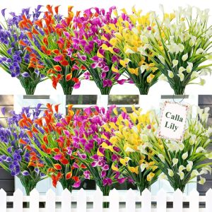 LTK376111 1/2/5Pcss Plastic Artificial Calla Lily Bouquet 33cm UV Protection Fake Plant Lifelike Fake Flowers Indoor Decor