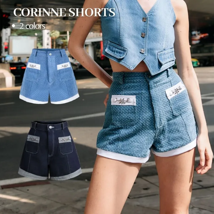 กางเกงยีนส์ขาสั้น Merge Official - Corinne Shorts 2 Colors (สี Textured Blue พร้อมส่ง , Indigo จัดส่งภายใน 15/03)