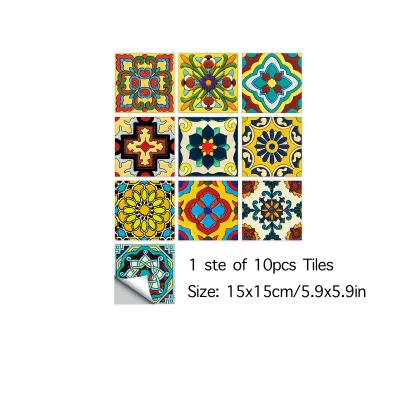 10pcs Bohemian tile self-adhesive wall sticker peel and paste waterproof living room kitchen bedroom wall sticker vinyl wall sticker home wall decoration 15x15cm