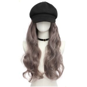 TUS 22-Inch Detachable Octagonal Cap Wig Hairpiece Fluffy Large Wave Painter Hat Wig Fashion Heat-Resistant Long Curly Synthetic Full Wig Ladies Girl