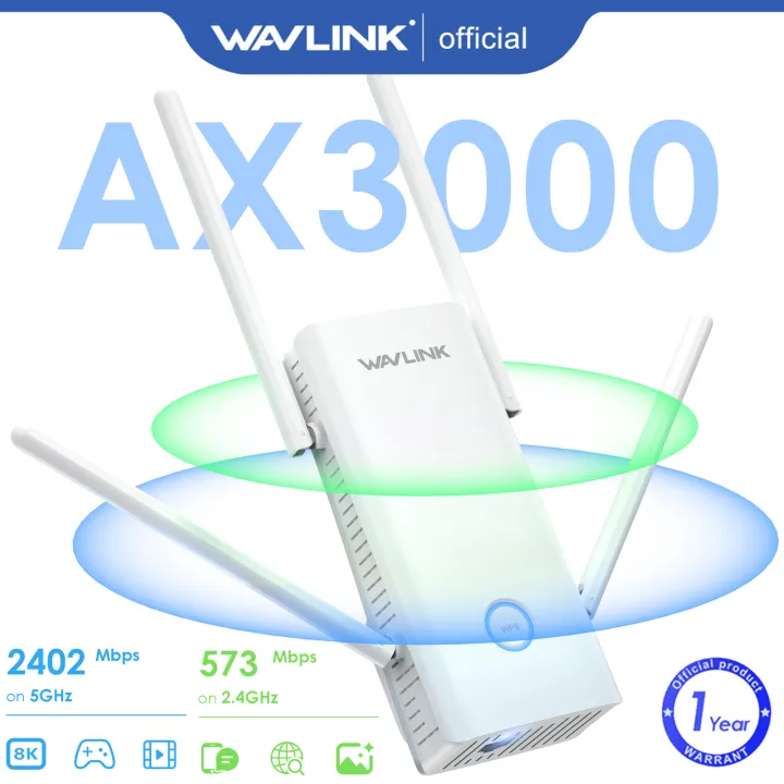 WAVLINK AX3000 Dual Band Wi-Fi 6 Repeater/AP/Router, 2024 New WiFi Amplifier with 160MHz Bandwidth, 4x5dBi Antennas, Supports Beamforming, BSS Coloring, OFDMA,