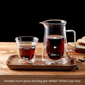 BINCOO Glass Coffee Pot Double Layer Hand Brewed Coffee Sharing Pot with Handle for Home and Office 400ML