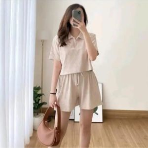 Set Pakaian Wanita - CASSIA ONE SET CROP PANTS KNIT HORNET PREMIUM - Setelan Wanita One Set Casual korean style terbaru kekinian