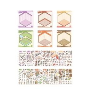 Aesthetic Sticker Cartoon Scene Sticker Book 3D Landscape Sticker Book Decorative Sticker Stereoscopic Cabin Sticker