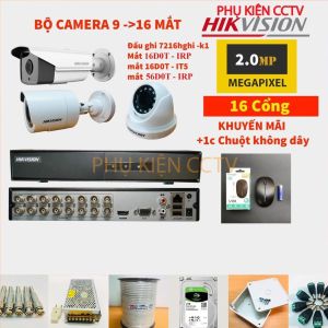 Trọn Bộ Camera { 9 Đến 16 } Mắt 2MP Hikvision Chính Hãng Đầy Đủ Phụ Kiện Lắp Đặt Ổ Cứng Tùy Chọn