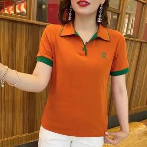 POLO Shirt for Women Short-sleeved T-shirt Summer New Ins Korean Embroidery Stitching Western Style Tops for Women