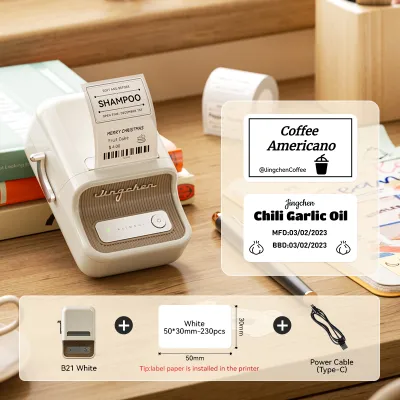 NIIMBOT B21 Thermal Label Printer Portable Bluetooth Inkless Printing Commercial Label Maker Office Medical Cable Clothing Price Tag Caffee Label Machine