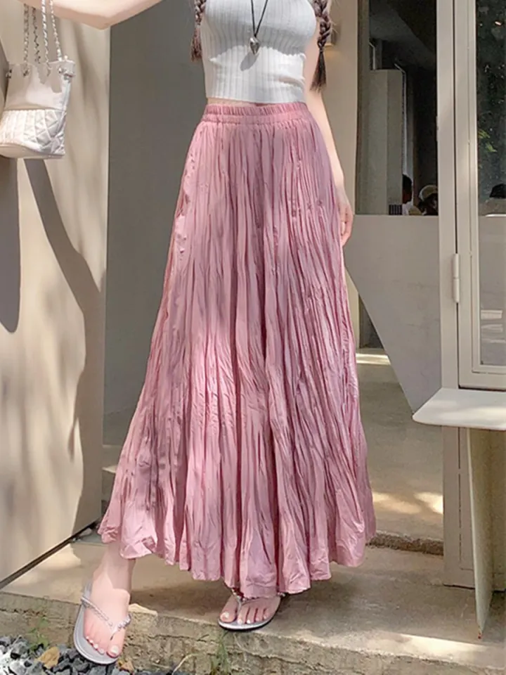 New Fashion Summer Maxi High Waist Flowing Skirt Korean Style