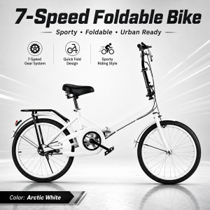 Entry Level Folding Mountain Bike 20 Inch Durable Off-Road Bicycle Anti-Rust Frame with Basket & Rack for Beginner Riders & Outdoor Use