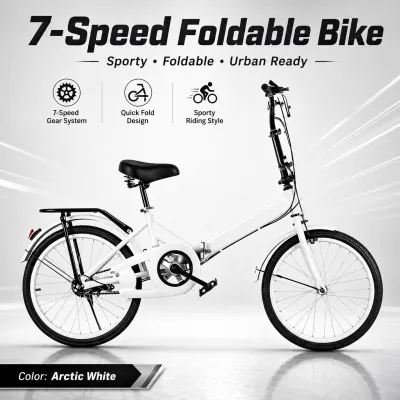 Entry Level Folding Mountain Bike 20 Inch Durable Off-Road Bicycle Anti-Rust Frame with Basket & Rack for Beginner Riders & Outdoor Use