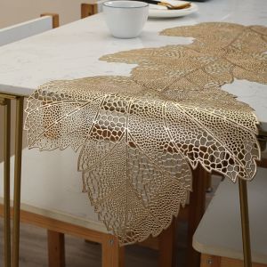 PVC Table Runner Waterproof Oil Resistant Scratch Resistant Leaf Shaped Dining Table Mat Bowl Mat Desktop Decoration