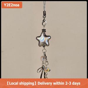 【Local shipping】 Cellphone Lanyard Keychain For Phone Y2K Style Metal Silver Star Bow Pendant Phone Charm Strap Sweet Cool Girl Pendant