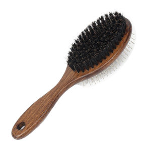 HamshMoc Dog Brush Double Sided Grooming Pins and Bristle Comb with Wooden Handle for Dogs Cats Pets Removing Shedding
