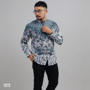 DGM Batik Pria Lengan Panjang Motif Daun Biru 1372