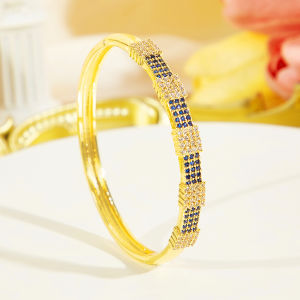 SEQUITO Simple Style Gold Color Thin Bracelet Micro Pave Bling Blue Green AAAAA Cubic Zirconia Women Daily Wear Wrist Jewelry B366