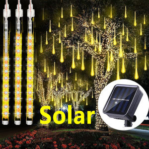 [Local Warranty] 30CM/50CM Solar LED Meteor Shower Rain Lights Tube Lamp Icicle Fairy String Lights For Outdoor Waterproof Garden Home Curtains Christmas Party Decoration
