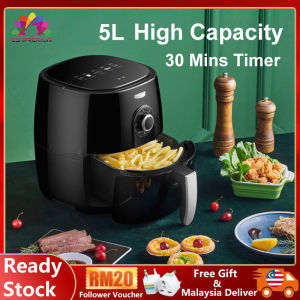 Air Fryer 5L Black High Capacity Multicooker Intelligent Oil-Free Multifunctional Electric Fryer 30 Mins Timer Roast Grill Bake Shipping From Malaysia