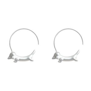 DRESSPLUS Cute Dachshund Hoop Earrings Circular Unique Womens Ear Jewelry New Copper Sausage Dog Earrings Gift