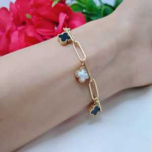 Gelang Clover Titanium Premium Wanita Perhiasan Aksesoris Lapis Emas Terlaris Termurah Anti Karat Anti Luntur