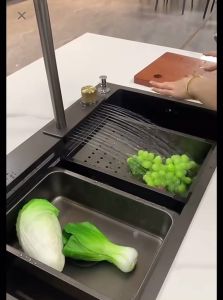 [LOCAL] Luxury Modern Square Kitchen Sink Stainless Steel Nano Black Sink With Stretch Faucet & Waterfall Free ShippingFast shipping