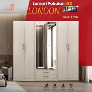 Lemari Pakaian Besi London 6 Pintu Lampu Touchscreen 6D H220