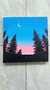 Lukisan Kanvas Aesthetic Handmade Motif Malam 30x30cm