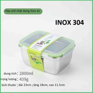 Hộp Inox 304 Size Lớn 2800ml Nắp Kín Giữ Các Loại Thực Phẩm Luôn Tươi Ngon Trong Tủ Lạnh.