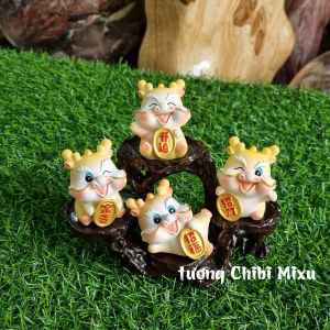 Bộ 4 Tượng Rồng Vàng Trang Trí Phong Cách Hiện Đại Kèm Chân Đế Đa Sắc