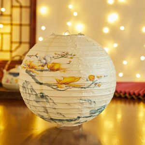 SYBILX Flower Letter Printed Festival Lantern Hanging Bamboo Paper Paper Lantern Traditional Fu Character Chinese Lantern Home Decoration