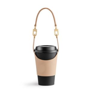 PUDE Insulated Water Cup Bag Packing PU Leather Cup Holder Portable Black Tumbler Carrier Pouch Travel