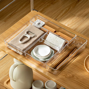 Clear Drawer Organizer boxes Transparent Drawer Divider Cosmetic Stationery Storage Box set Bins Case for Utensil Groceries Kitchen Tableware Organization