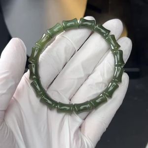 Authentic Natural Jade Deep Green Bamboo Jonit Beaded Men Women Bracelet for Gift Fashion Jewelry with Certificate