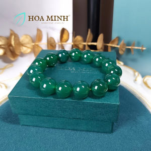 Vòng tay phong thủy đá Mã Não xanh lá VIP size hạt 14 li hợp mệnh Mộc Hỏa | Hoa Minh Gem