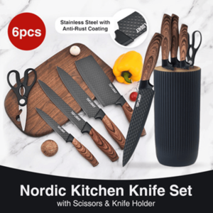 🔥Nordic 6 pcs Kitchen Knife Set Scissors and Knife Holder 🔥 Diamond Blade