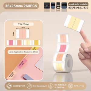NIIMBOT B1/B21/B3S Color Self-Adhesive Index Tabs Study Labels for School Office & File Organization