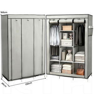iETH 130 ซม2ช่อง - ตู้เสื้อผ้าพับ ป้องกันฝุ่นความชื้น โครงเหล็กแข็งชั้นปรับได้ สำหรับคอนโดไทย
