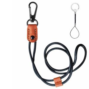 Adjustable Leather Badge Lanyard with Metal Key Hook Neck Strap for ID Cards Keys & Phones