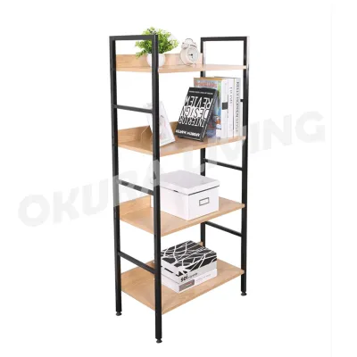 OKURA 4 Tier Multipurpose Metal Rack Book Shelf Rak Buku Home Office Kayu Nordic Furniture