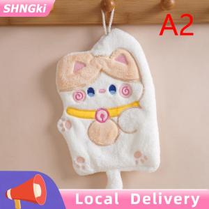 SHNGki Cute Cat Hand Towels Quick Drying Kitchen Cleaning Rag Coral Velvet Cartoon Animal Absorbent Hanging Bathroom Towel Supplies