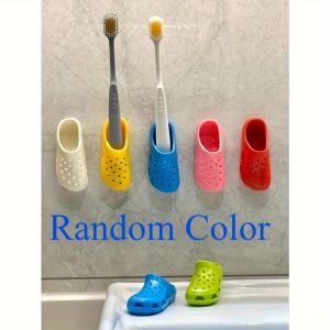 5pcs Colorful Mini Slippers & Toothbrush Storage Box - Wall-Mounted No-Drill Durable Plastic Bathroom Organizer with Playful Design for Kitchen & Bathroom Decor