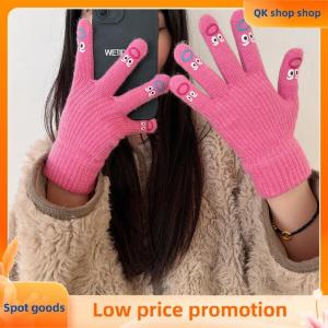 ✨QK shop✨ 1 Pair Womens Funny Facial Expression Knitted Gloves Full Finger Gloves Soft Crochet Mittens Cartoon Expression Driving Glove