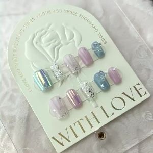 [HANDMADE]Artificial Nail Naked Purple Star Sequins Pearlescent Butterfly  Nails Reusable and Removable Nails