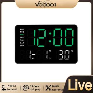 【Vodool】 LED Digital Alarm Clock Electronic Wall Clock Large Number Display Bedside Alarm Clock Desk Alarm Clock for Bedroom