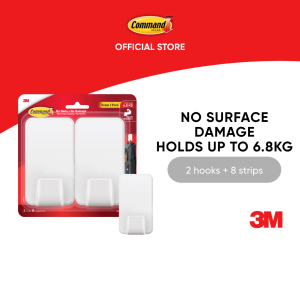 3M™ Command™ White General Purpose Mega Utility Hook Twin Pack17011-2ES 2/Pack Holds Up to 6.8kg Home Office Keys Broom Calendar