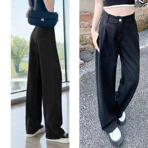 【ไม่อับชื้น】【น่าซื้อ】✨พร้อมส่ง✨ แฟชั่นกางเกงยีนส์เอวสูงขากว้าง 🎀” เนื้อผ้านิ่มดีระบายอากาศใส่สบาย